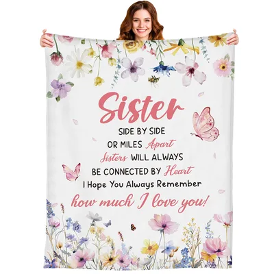 Sisters Connected by Heart Blanket: Floral Sister Love Design