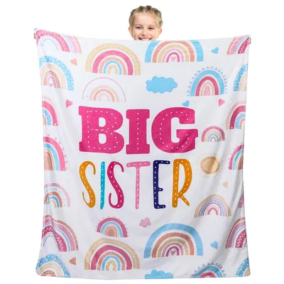 Big Sister Rainbow Letters Blanket features colorful text