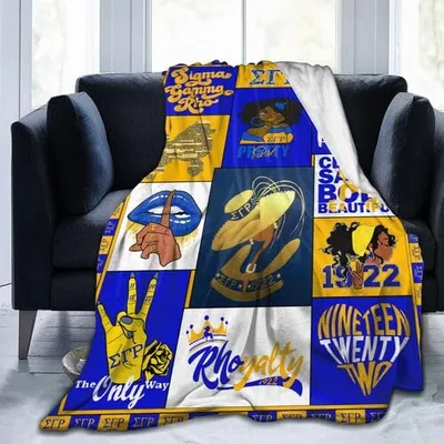 Blue Gold Sorority Letters Blanket featuring Sigma Gamma Rho symbols
