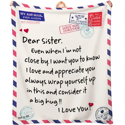 Dear Sister Airmail Letter Design Blanket for Long Distance Bond