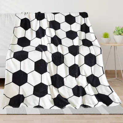 Soccer Ball Hexagons Cream Blanket for Young Athletes and Fans