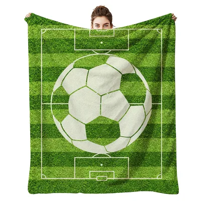 Soccer Field Blanket: Grass Pitch Design with Classic Ball