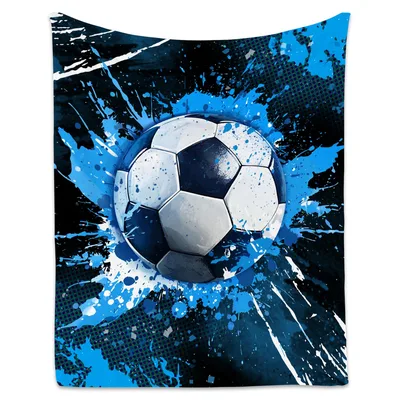 Soccer Ball Blue Splash Blanket: Dynamic Soccer Art for Young Fans