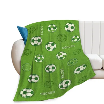 Soccer Balls on Green Blanket: Patterned Sport Throw for Fans