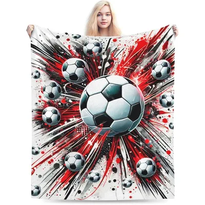 Soccer Balls Red Ink Blanket: Dynamic Soccer Ball Art Design