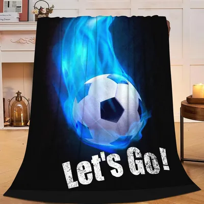 Soccer Ball Blue Flames Blanket: Let's Go! Football Design
