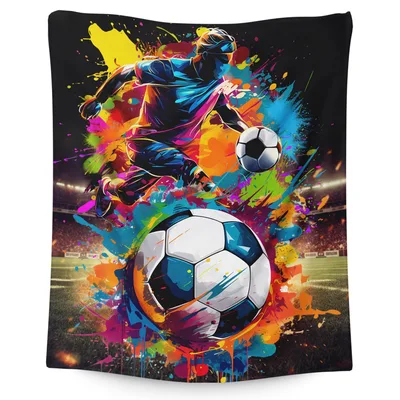 Soccer Paint Splash Art Blanket: Vibrant Player Design for Fans