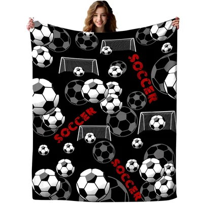 Black Soccer Balls Blanket featuring classic balls goals