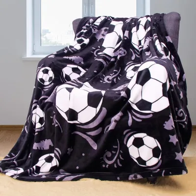 Black Soccer Balls with Lavender Swirls Blanket: Cozy Sports Design