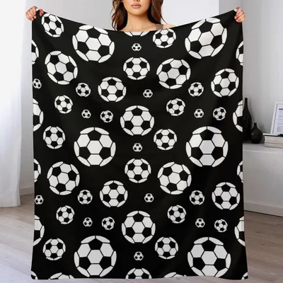 Black & White Soccer Balls Scatter Blanket for Sports Fans