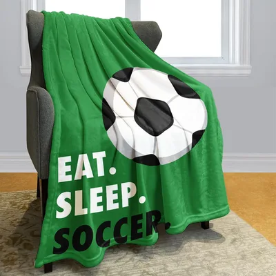 Soccer Ball Sports Blanket: Eat Sleep Soccer Green Design