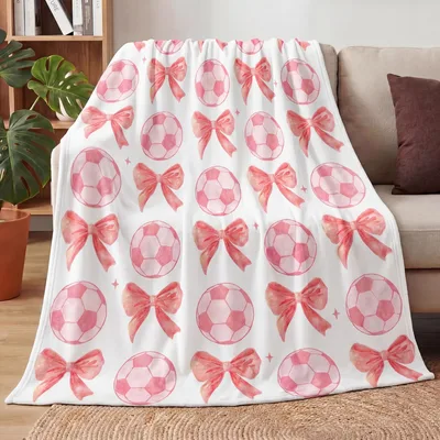 Pink Soccer Balls Bows Blanket: Cozy Pink Pattern for Sports Lovers