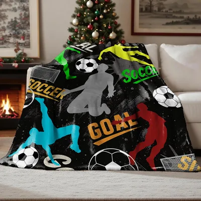 Soccer Players Silhouettes Blanket featuring colorful athlete shapes