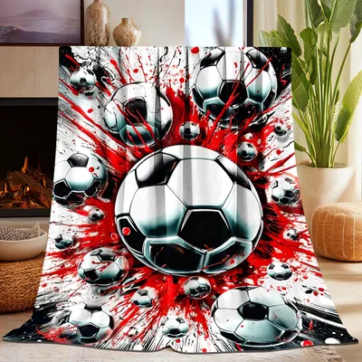 Soccer Balls Red Splatter Blanket: Bold Soccer Ball Art for Fans