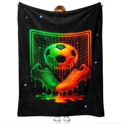 Soccer Ball Neon Drip Blanket: Glowing Soccer Gear Art