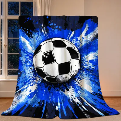 Soccer Ball Art Blanket: Bold Blue Splash Design for Fans