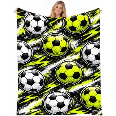 Soccer Balls with Lightning Blanket: Neon Soccer Ball Pattern Design