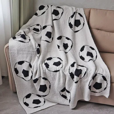 Cream Soccer Ball Pattern Blanket for Young Athletes and Fans