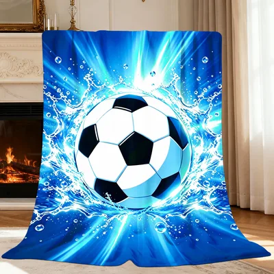 Soccer Ball Water Splash Blanket: Dynamic Blue Soccer Design for Fans