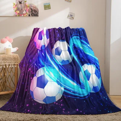 Soccer Ball Galaxy Kids Blanket featuring floating soccer balls