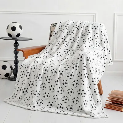 Monochrome Soccer Ball Pattern Blanket for Sports Fans