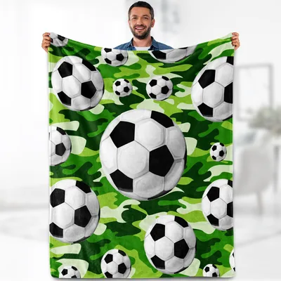 Soccer Balls Camouflage Pattern Blanket for Sports Fans