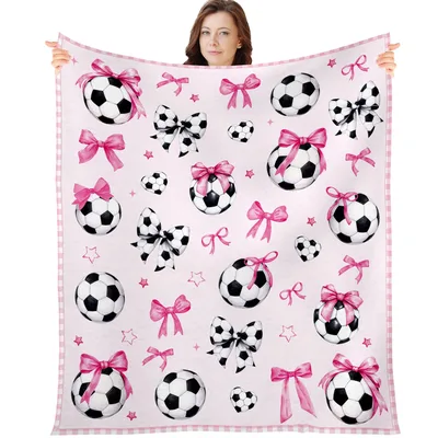 Pink Bow Soccer Ball Blanket: Playful Pattern for Fans