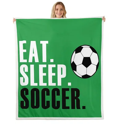 Eat Sleep Soccer Blanket: Green Design with Ball