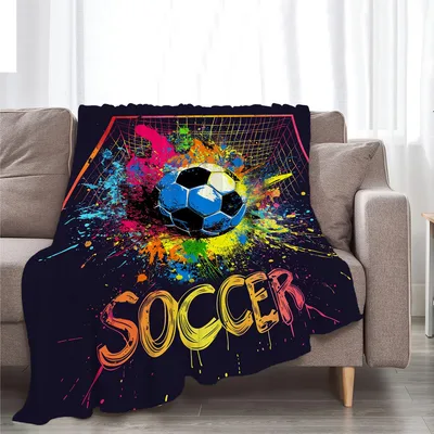 Colorful Soccer Ball Splatter Blanket: Vibrant Goal Design for Fans