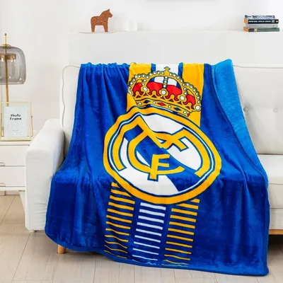 Royal Crest Blue Stripes Blanket: Real Madrid Emblem Design