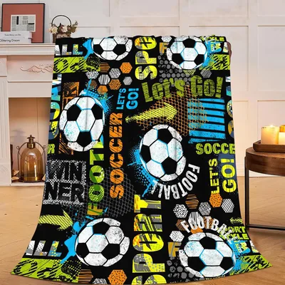 Soccer Balls Winner Pattern Blanket for Sports Fans