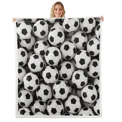 Soccer Balls Pattern Blanket featuring a dense pile of classic black