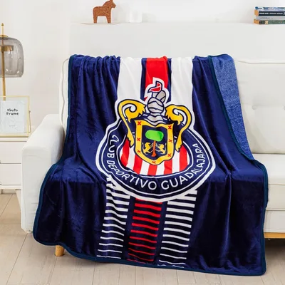 Striped Team Crest Design Blanket: Chivas Football Jersey Throw