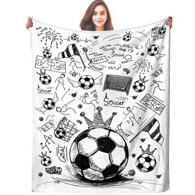 Soccer Doodle Sketch Pattern Blanket: Crowned Ball Design