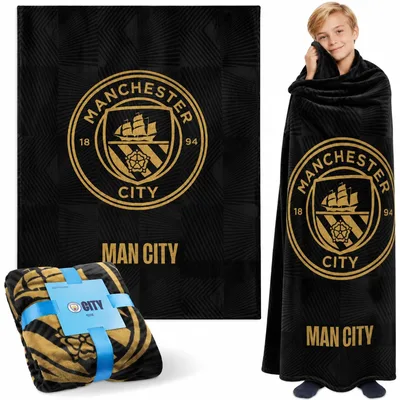 Club Crest Football Fan Blanket: Gold Manchester City Shield Design