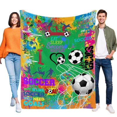 Soccer Splash Typography Blanket: Eat Sleep Soccer Repeat Design