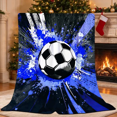 Soccer Ball Blue Splash Blanket: Dynamic Soccer Design for Fans