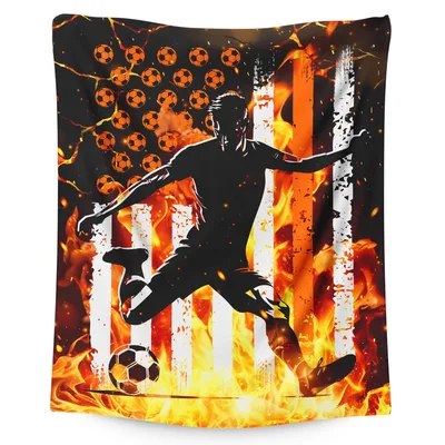 Soccer Player on Flame Blanket: Bold Silhouette Design for Fans