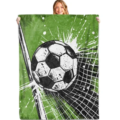 Soccer Ball in Goal Blanket: Dynamic Green Splash Design