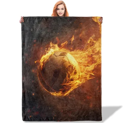 Fiery Soccer Ball Blanket: Flaming Sphere Design for Fans