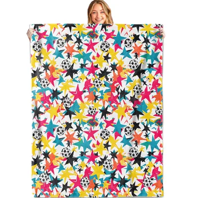 Colorful Soccer Balls and Stars Blanket: A vibrant throw