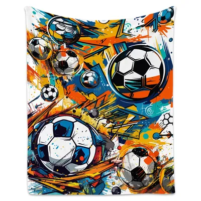 Colorful Soccer Balls Graffiti Blanket: Urban Art Design for Fans
