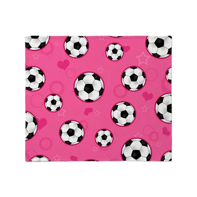 Soccer Balls on Pink Blanket: Playful Soccer Ball Pattern for Fans