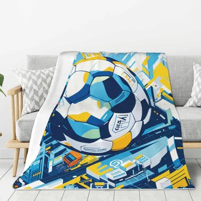 Soccer Ball Abstract Colorful Blanket featuring a geometric blue