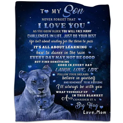 To My Son Blanket With Lion Art And Encouraging Words From Mom