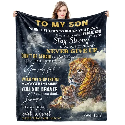 Dad to Son Blanket: Lion Father Son Motivational Design for Strength