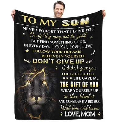 Son Gift from Mom Blanket with Lion and Heartfelt Message