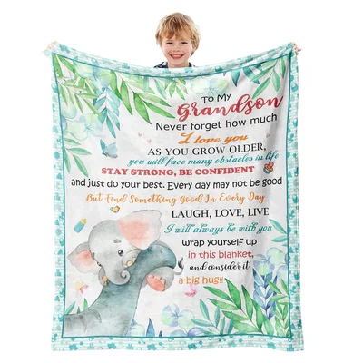 Grandson Blanket: Elephant and Love Message for Growing Boys