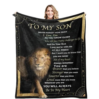 Lion Son Gift Blanket: To My Son Sentimental Design with Lion Artwork