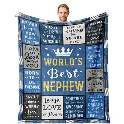 Uncle Nephew Blanket Featuring World's Best Nephew Gold Text